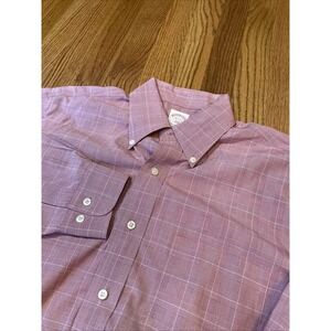 Brooks Brothers 346 Men's Cotton Non-Iron Red Windowpane Plaid Shirt Size 16 2/3